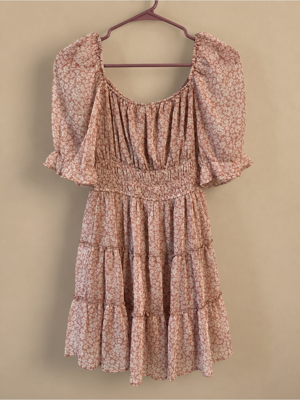 Trixxi Dusty Rose Floral Puff-Sleeve Mini Dress